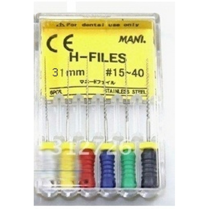 Н - файлы MANI № 15-40 ( в уп. 6 шт.) - каналорасширитель ручной, длина 31 мм