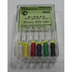 К - файлы MANI № 15-40 ( в уп. 6 шт.) - каналорасширитель ручной, длина 21 мм